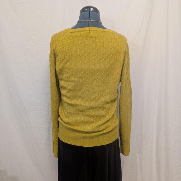 WinterSilks Silk-Cashmere Sweater, Size L, Chartreuse Cable Knit - Picture 2 of 6